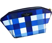 Kate Spade  blue plaid checkered makeup cosmetic clutch bag