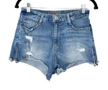 Arizona Jean Co Woman's Sz 9 Dark Blue Denim Zipper Accent Shorts High Rise‎