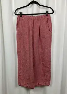 FLAX Red Linen Wide Leg Cropped Pull On Pants Sz.S