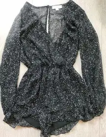 Honey Punch Long Sleeve Black Splattered Patterned Romper