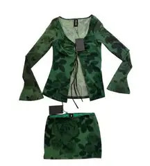 Jagger and Stone - Thorne Long Sleeve Top & Mini Skirt in Green & Black