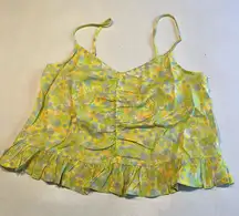 Abound‎ Womens Yellow Crop Top Size Small Floral Sweetheart Neck Ruffle Hem