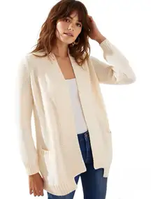 Loft Women's Cardigan Sz Small Open Sweater Ivory Grandmacore Minimalist Minimal