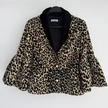 Batsheva Jacket Womens 2 Leopard Animal Print Bell Sleeves Velvet Artsy Cropped