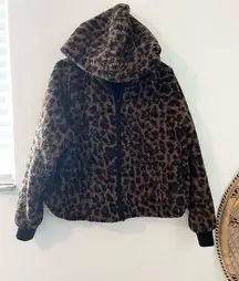 for loft cheetah print teddy full zip oversized hoodie size large