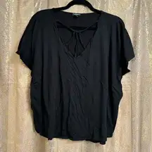 Express Black Strappy V Neck Cotton Modal Relaxed T Shirt Large