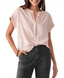 FAHERTY Desmond Bloom Sierra Stripe Linen Dolman Henley Top M