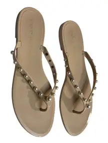 Stuart Weitzman size 10 Tan Flip Flop White Pearl Goldie Jelly Tan Shine Rubber
