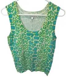 Joseph‎ A. Knit Tank Top Sleeveless Animal Print Turquoise Green White L