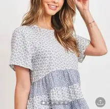 Paper Crane Womens Tiered Floral Top Green boho Blouse Medium M