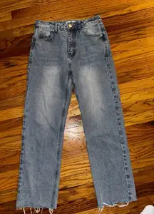 Straight leg jeans.