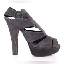 Dolce & Gabbana charcoal Grey Suede leather Strappy Platform Pumps Shoes sz 7.5