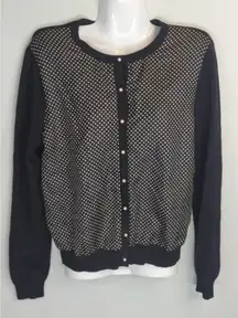 Ralph Lauren Black/White Silk Blend Polka Pearl Button Cardigan Sweater Women M