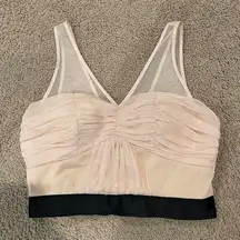 JUMP Tulle Mesh Ballerina Padded V-neck Crop Top w/ Black Tie Ribbon