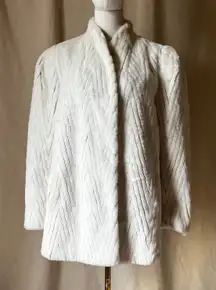 Jacques Saint Laurent Genelle Ivory Faux Fur Coat Jacket Size M/L Vintage