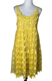 A'reve Floral Lace Dress Crochet Overlay Swing Sleeveless Women's Size‎ L