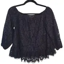 BCBGMaxAzria Black Lace Blouse Womens Size XXS