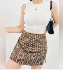 Hollister High Rise Brown Tan Lined Mini Pencil Skirt with Slit. Size Large.