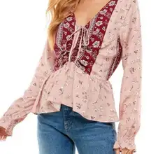 Derek Heart boho floral peasant peplum  long sleeve top blouse