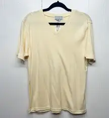 Jennifer Moore Vintage Cotton V-Neck Short Sleeve Yellow Sweater Women's Medium