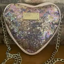 Betsey Johnson Betsy Johnson Pink vegan leather sequin heart crossbody purse