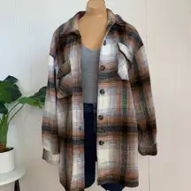 Pretty Garden Flannel Shirt Brown White Black Plaid Button Down Size XL