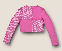 ★ Hello Kitty Rare Pink Contrast Color Block Cropped Long Sleeve T-Shirt ★