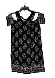 Hollister Dress Size Small Black White Floral Pattern SS Open Shoulder