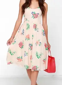 BB Dakota Heleen Peach Floral Print Midi Dress