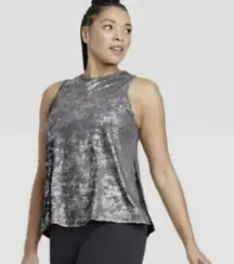 Womens All In Motion Gray Silver Metallic Tie Activewear Tank Top - Sz M