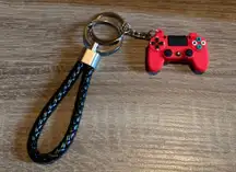 Red Controller Style Keyring With Black Braided Keychain New