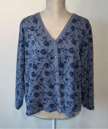 Jason Maxwell Blue Floral Long Sleeve Cardigan Sweater Size 1X