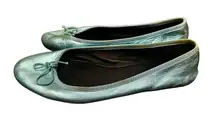 Saint Laurent Metallic Blue Leather Bow Ballet Flats Size 391/2 US 9