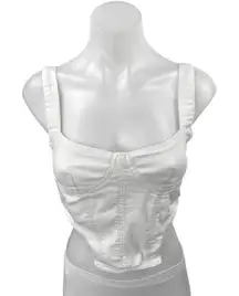 Zara White Denim Sleeveless Zip Crop Bandeau Bustier Corset Vest Tank Top Size S