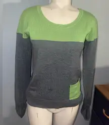 Wet Seal Lime Green and Charcoal Sweater scoop neck with pocket Y2K large