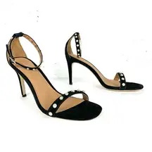 Joie Alana Pearl Studded Ankle Strap Heeled Sandals Black Size 9