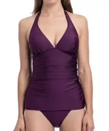 Gottex SATIN NIGHTS HALTER TANKINI SWIM TOP IN WINE Size 6 NWT