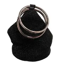 Crystal Mesh Ring Handle Bag Black Slouch Bag-NWOT-Silver Ring