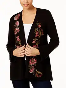 Style & Co Embroidered Duster Open Front Petite Cardigan