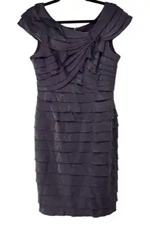 London Times Purple Ruffle Tiered Sheath‎ Back Zip Shiny Dress