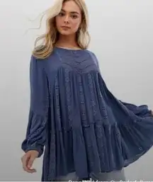 FREE PEOPLE KISS KISS EMBROIDERED BOHO Lace Tunic/Dress DENIM BLUE SIZE S/P