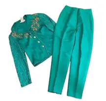 Vintage Together turquoise two-piece pantsuit size 4