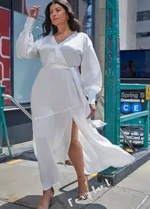 NEW Eloquii White Satin Maxi‎ long sleeves Dress, 18