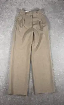 Aritzia Wilfred High Rise Effortless Wide Leg Slouchy Trouser Pant Tan 6 Pleated