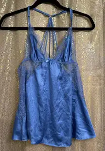 Victorias Secret Periwinkle Blue Satin Lace Strappy Back Slip Top Small NWT