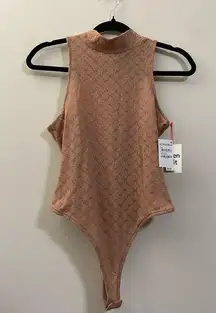 NWT Open Edit Floral Sheer Lace Thong Bodysuit in Tan Mocha - S