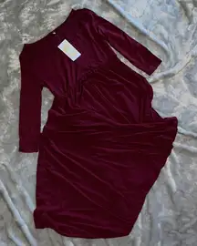 NWT Burgundy Wine Lace Yoke Maxi Dress Peasant Empire Waist Long Sleeve Size Med