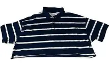 American Eagle boxy cropped polo navy & white stripes XL