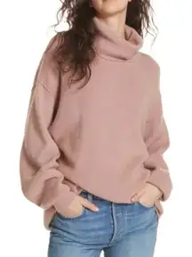 Free People Mauve Oversized Turtleneck Tunic Sweater Boho Cozy Slouchy Soft Girl