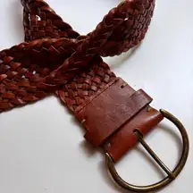 GAP Women's‎ Brown Braided Woven Leather Belt Round Buckle Size XS Extra Small